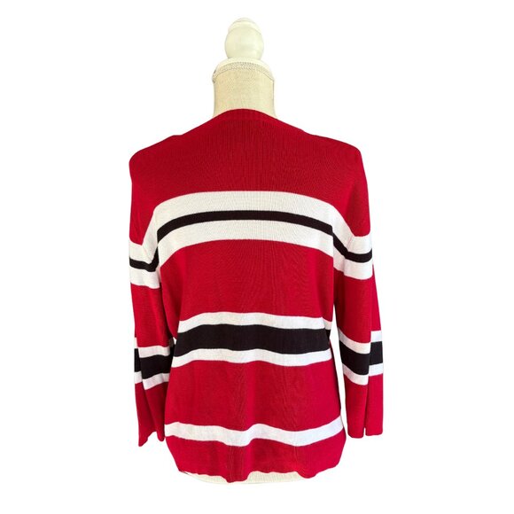 Good Clothes Red Black White Cotton Striped 3/4 Sleeve Cardigan L - Picture 5 of 7